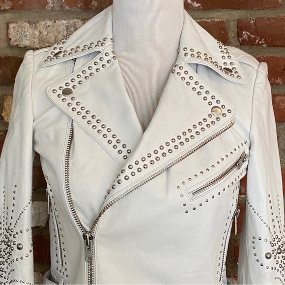 Belle Vere white leather studded moto jacket - Picture 2 of 9
